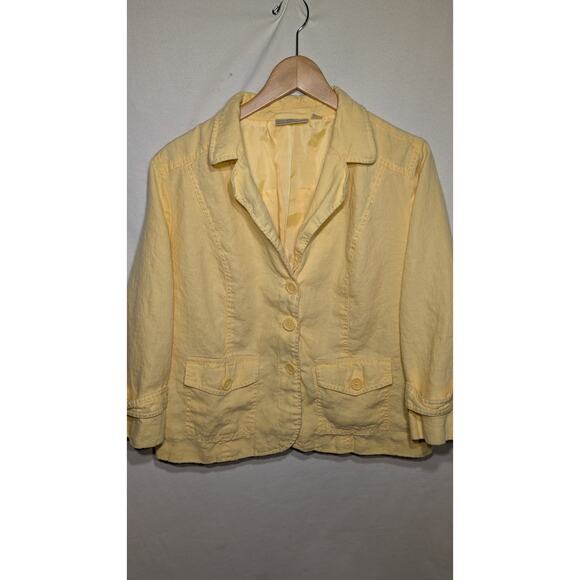 Studio Works Womens Linen Blazer Sz XL Butter Yellow Coastal Resort Beach - Picture 3 of 6